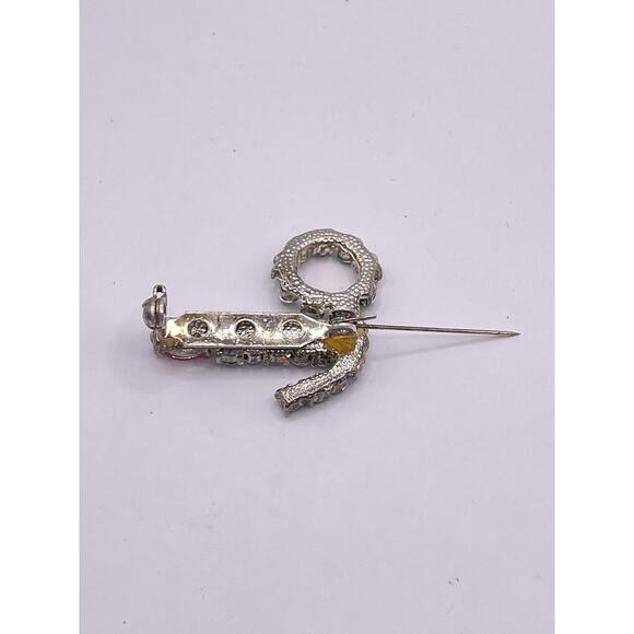 Vintage Mini Christmas Pin Candle Candlestick Rhinestone Brooch Gift 1.25" - Picture 6 of 7